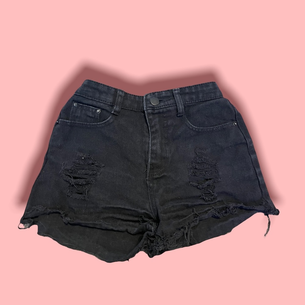 Distressed black shorts